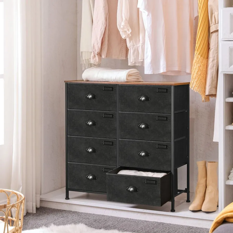 Hot SONGMICS Commode en Tissu Marron Rustique + Noir