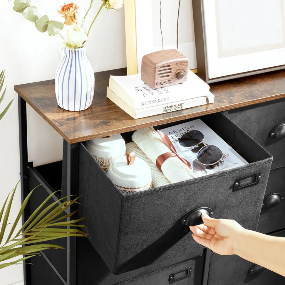 Hot SONGMICS Commode en Tissu Marron Rustique + Noir