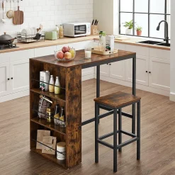 Fashion SONGMICS Comptoir bar industriel Marron Rustique + Noir