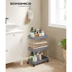 New SONGMICS Desserte à roulettes 3 niveaux gris