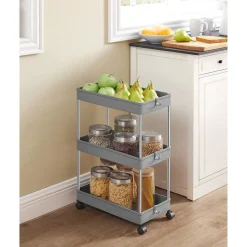 New SONGMICS Desserte à roulettes 3 niveaux gris