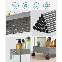 New SONGMICS Desserte à roulettes 3 niveaux gris