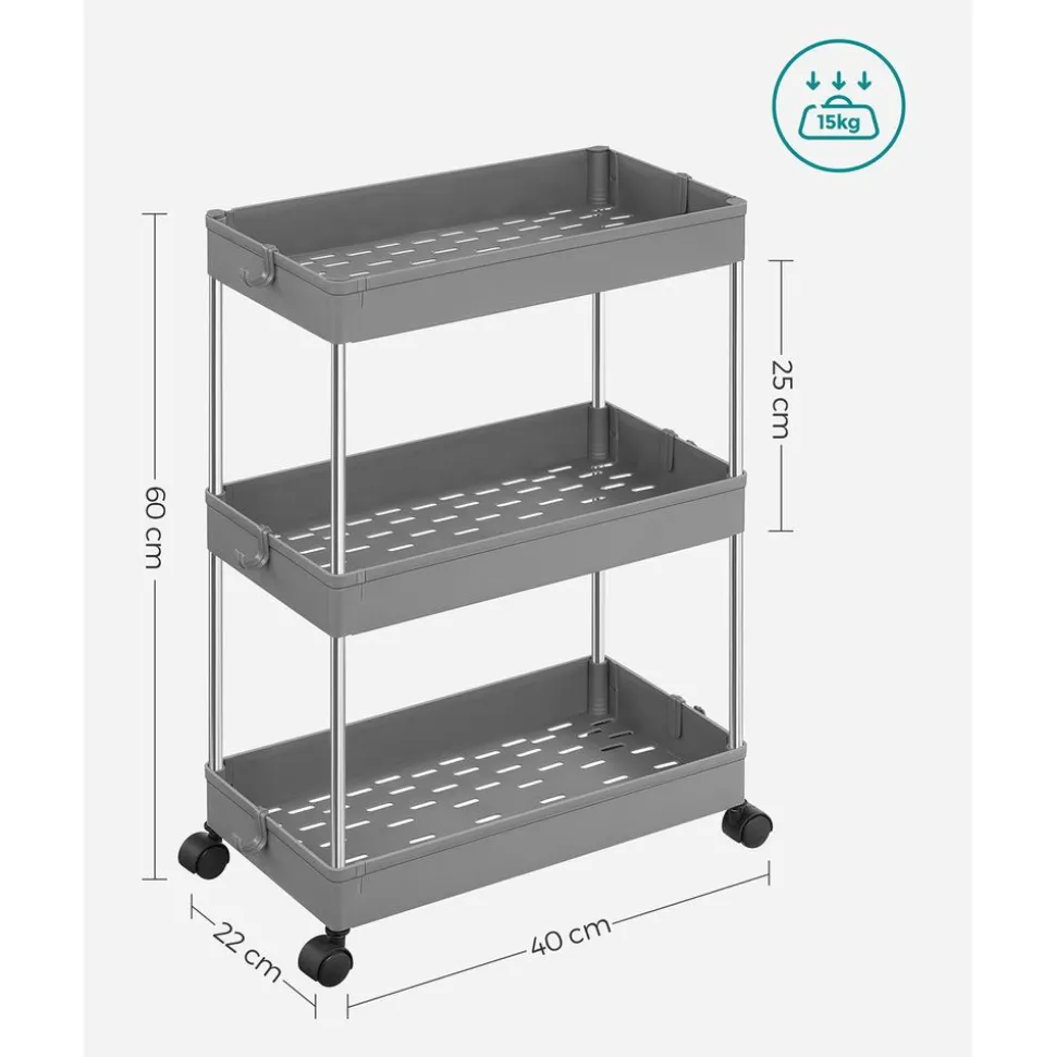 New SONGMICS Desserte à roulettes 3 niveaux gris