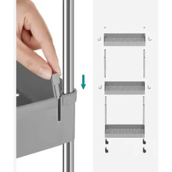 New SONGMICS Desserte à roulettes 3 niveaux gris
