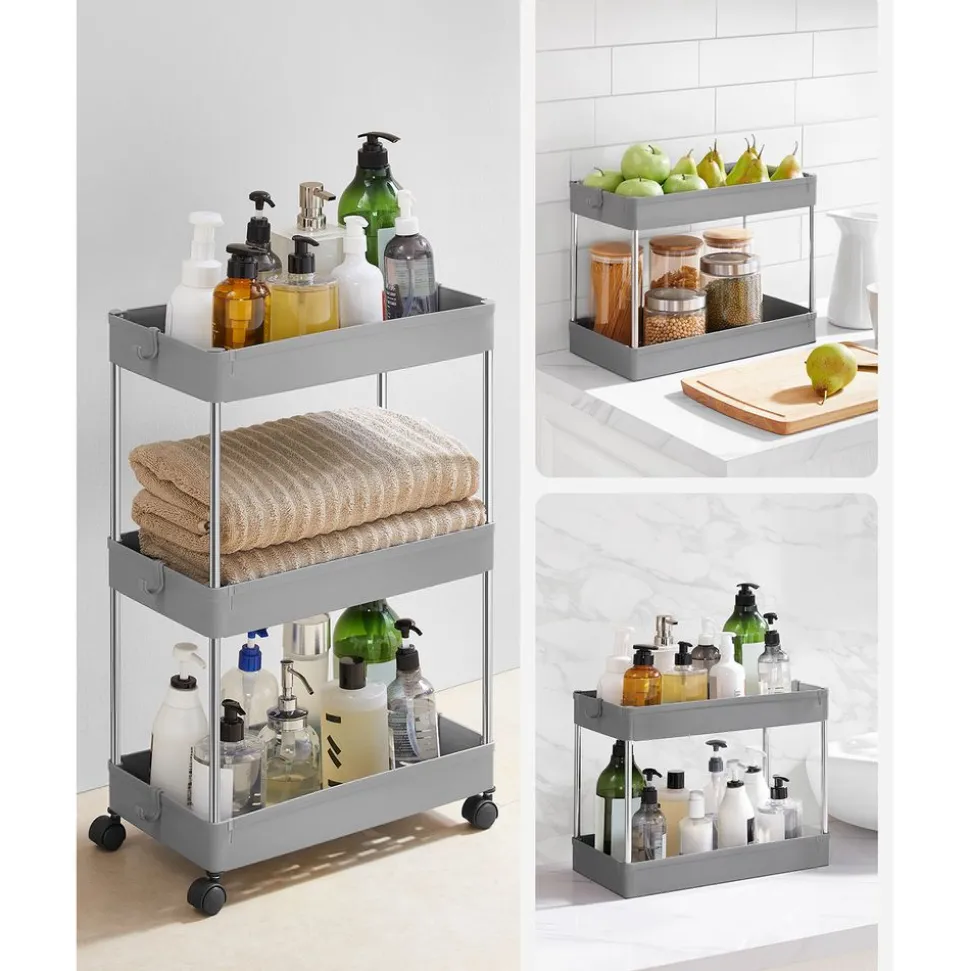 New SONGMICS Desserte à roulettes 3 niveaux gris