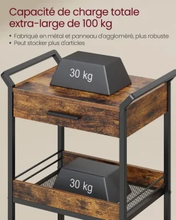 Hot SONGMICS Desserte de style industriel cadre en acier 40 x 88 x 96 cm marron rustique et noir
