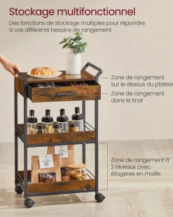 Hot SONGMICS Desserte de style industriel cadre en acier 40 x 88 x 96 cm marron rustique et noir