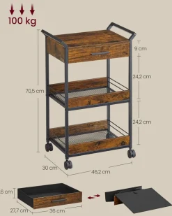 Hot SONGMICS Desserte de style industriel cadre en acier 40 x 88 x 96 cm marron rustique et noir