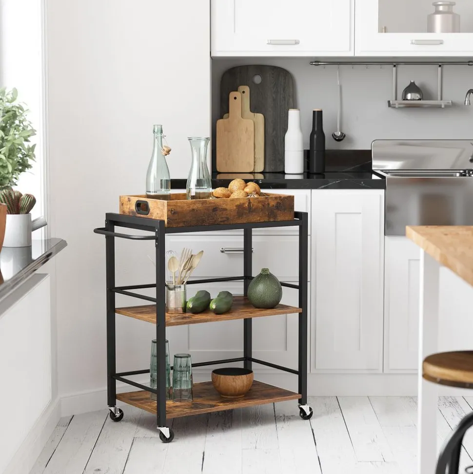 Discount SONGMICS Desserte plateau industriel Marron Rustique + Noir