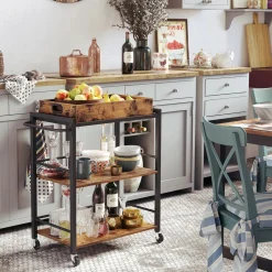 Discount SONGMICS Desserte plateau industriel Marron Rustique + Noir