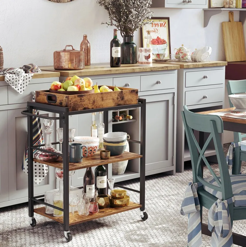 Discount SONGMICS Desserte plateau industriel Marron Rustique + Noir