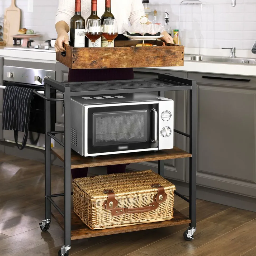 Discount SONGMICS Desserte plateau industriel Marron Rustique + Noir