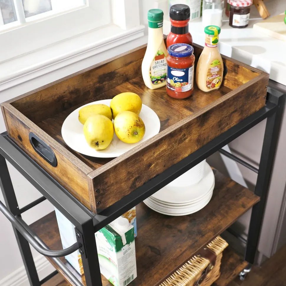 Discount SONGMICS Desserte plateau industriel Marron Rustique + Noir