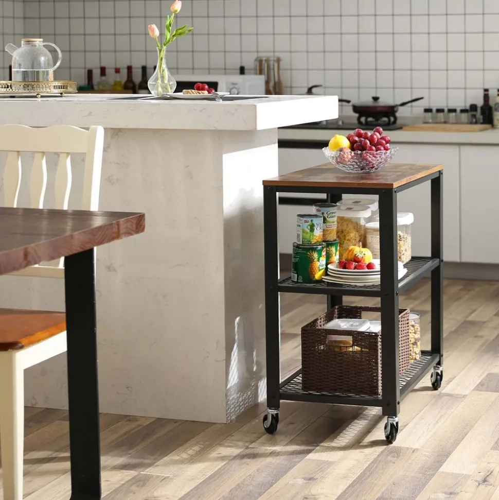 Clearance SONGMICS Desserte roulante industriel Brun Vintage Noir