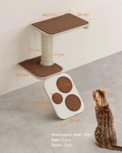 Store SONGMICS Eacalier pour chat mural avec étagère et auto-toiletteur Marron Avoine + Marron Café