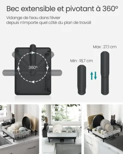 Sale SONGMICS Egouttoir vaisselle porte-ustensiles en acier inoxydable argenté et noir