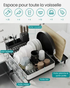 Sale SONGMICS Egouttoir vaisselle porte-ustensiles en acier inoxydable argenté et noir