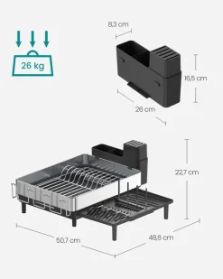 Sale SONGMICS Egouttoir vaisselle porte-ustensiles en acier inoxydable argenté et noir