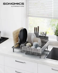 Sale SONGMICS Egouttoir vaisselle porte-ustensiles en acier inoxydable argenté et noir
