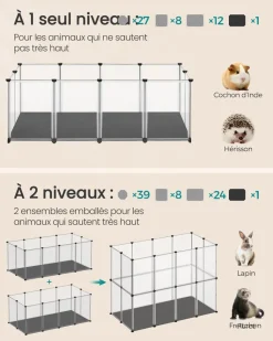 Store SONGMICS Enclos pour animaux avec plancher et tapis imperméable 125 x 63 x 42 cm blanc