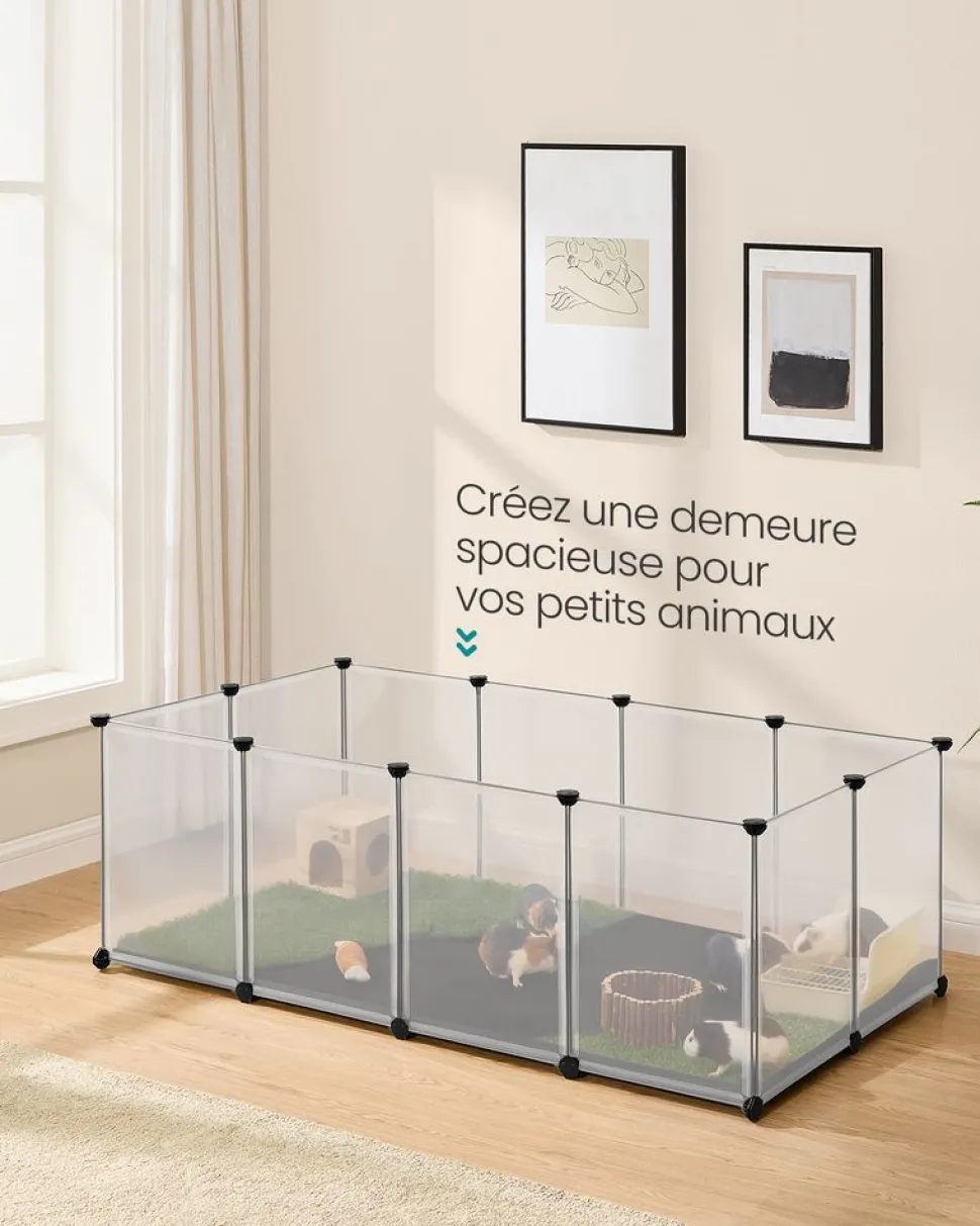 Store SONGMICS Enclos pour animaux avec plancher et tapis imperméable 125 x 63 x 42 cm blanc