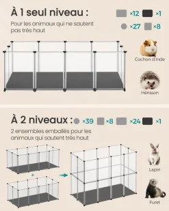 Store SONGMICS Enclos pour animaux avec plancher et tapis imperméable 125 x 63 x 42 cm blanc