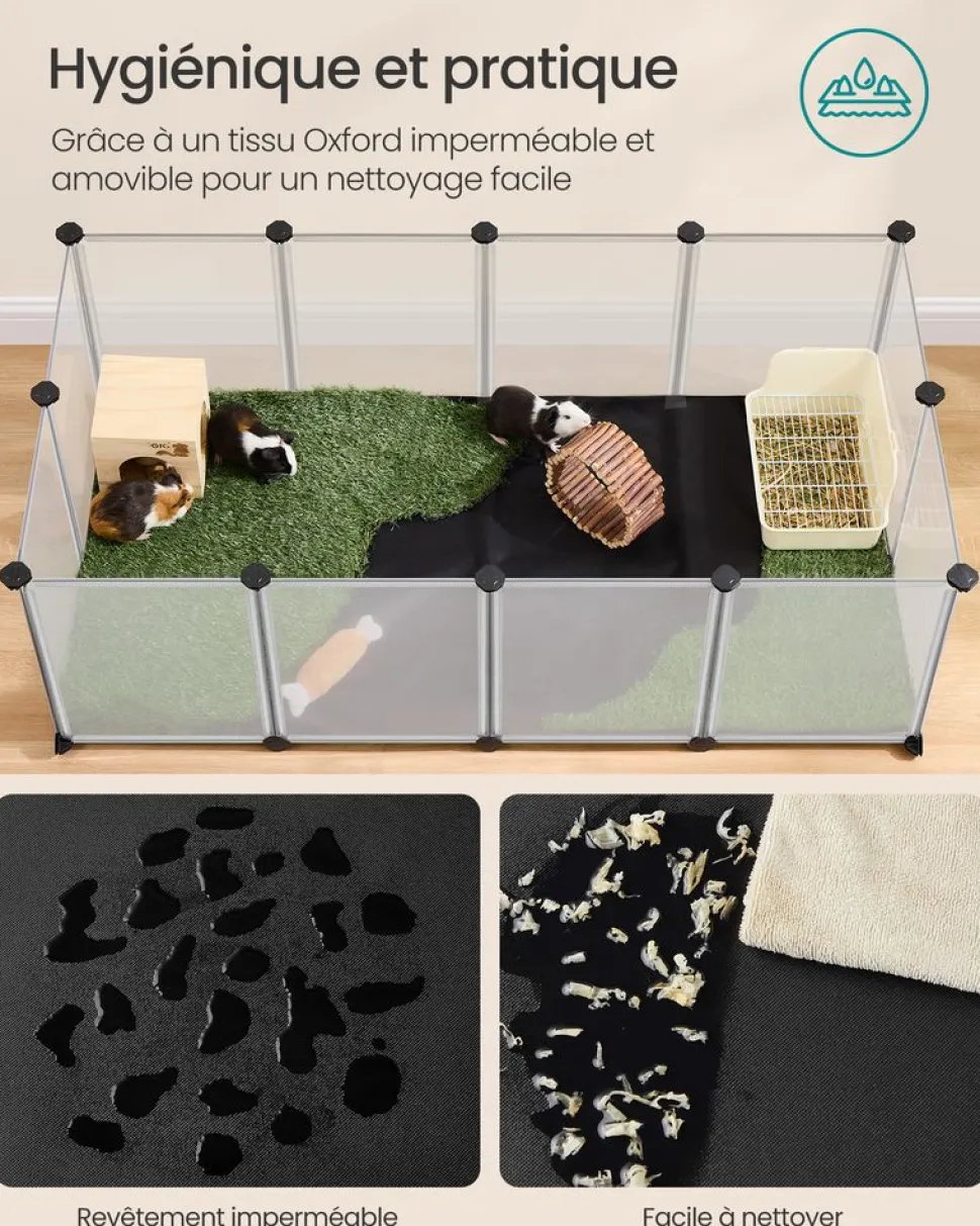 Store SONGMICS Enclos pour animaux avec plancher et tapis imperméable 125 x 63 x 42 cm blanc