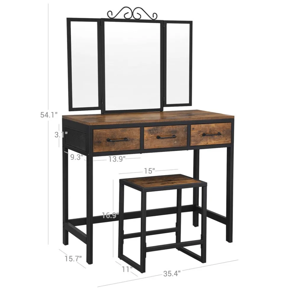 Flash Sale SONGMICS Ensemble de Table de Maquillage Marron Rustique