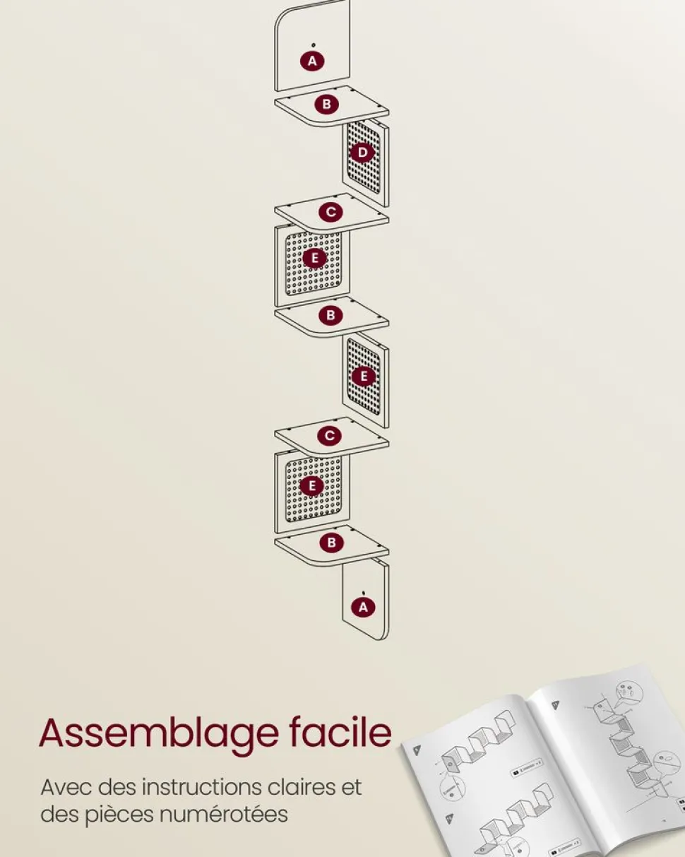 Clearance SONGMICS Ensemble d’étagères d’angle à 4 niveaux argent et beige