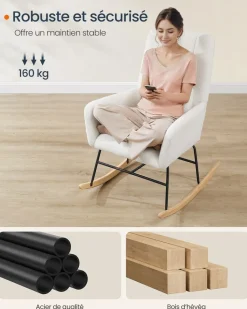 Best SONGMICS Fauteuil à bascule cadre en acier 151 x 56 x 90 cm gris tourterelle