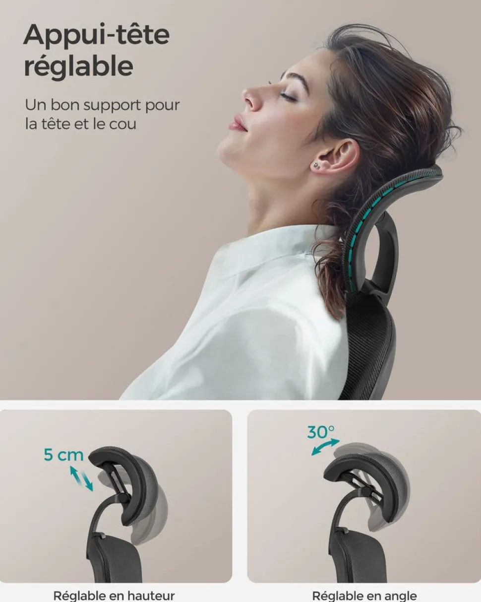 Outlet SONGMICS Fauteuil appui-tête Noir