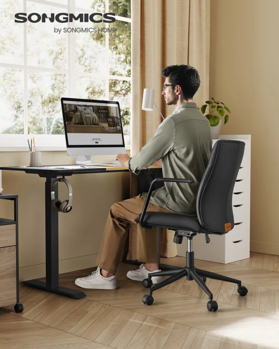 Discount SONGMICS Fauteuil de bureau mécanisme à bascule surface en pu, noir