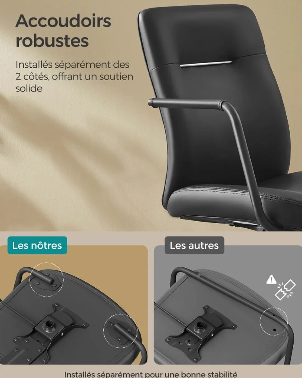 Discount SONGMICS Fauteuil de bureau mécanisme à bascule surface en pu, noir
