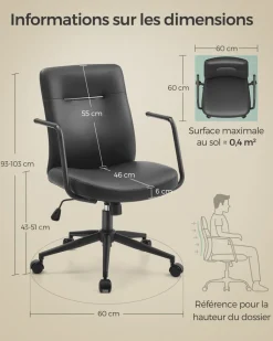 Discount SONGMICS Fauteuil de bureau mécanisme à bascule surface en pu, noir