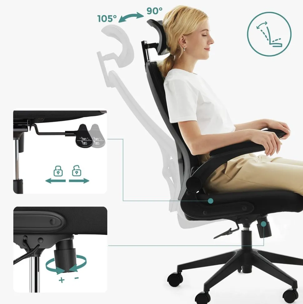 Flash Sale SONGMICS Fauteuil d'ordinateur ergonomique réglable Noir