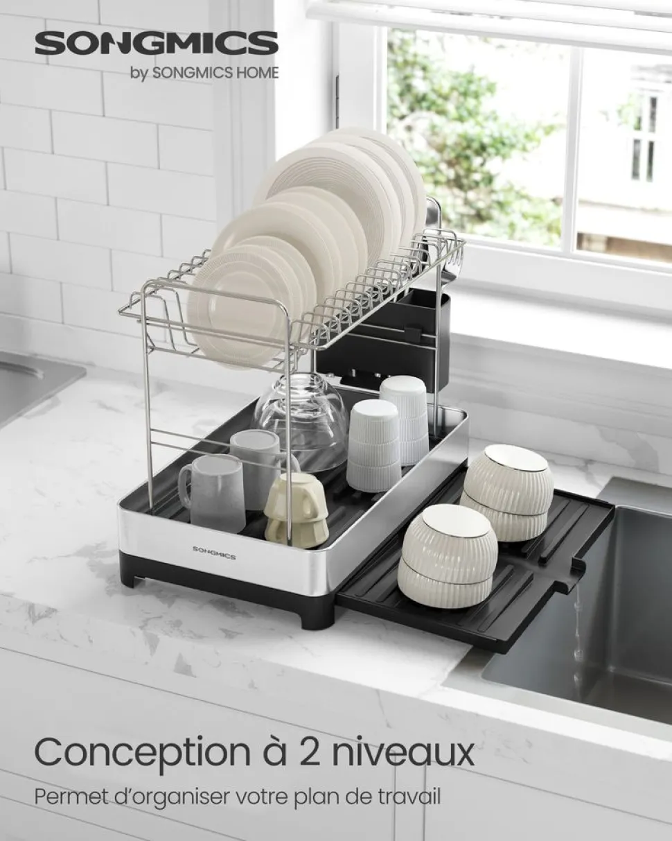 Clearance SONGMICS Égouttoir à vaisselle en acier inoxydable argenté et noir