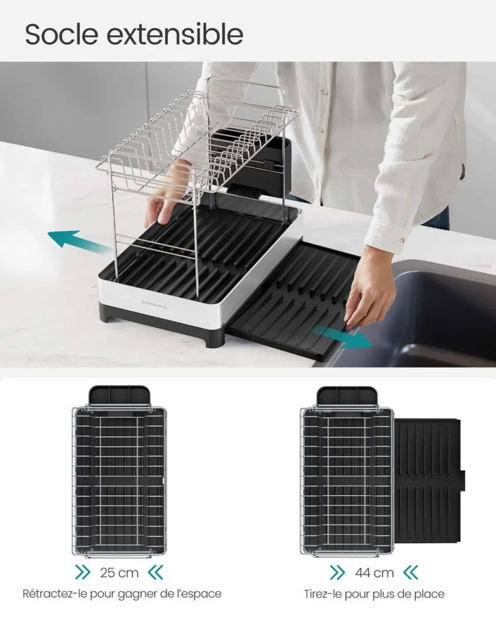 Clearance SONGMICS Égouttoir à vaisselle en acier inoxydable argenté et noir