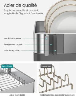 Clearance SONGMICS Égouttoir à vaisselle en acier inoxydable argenté et noir