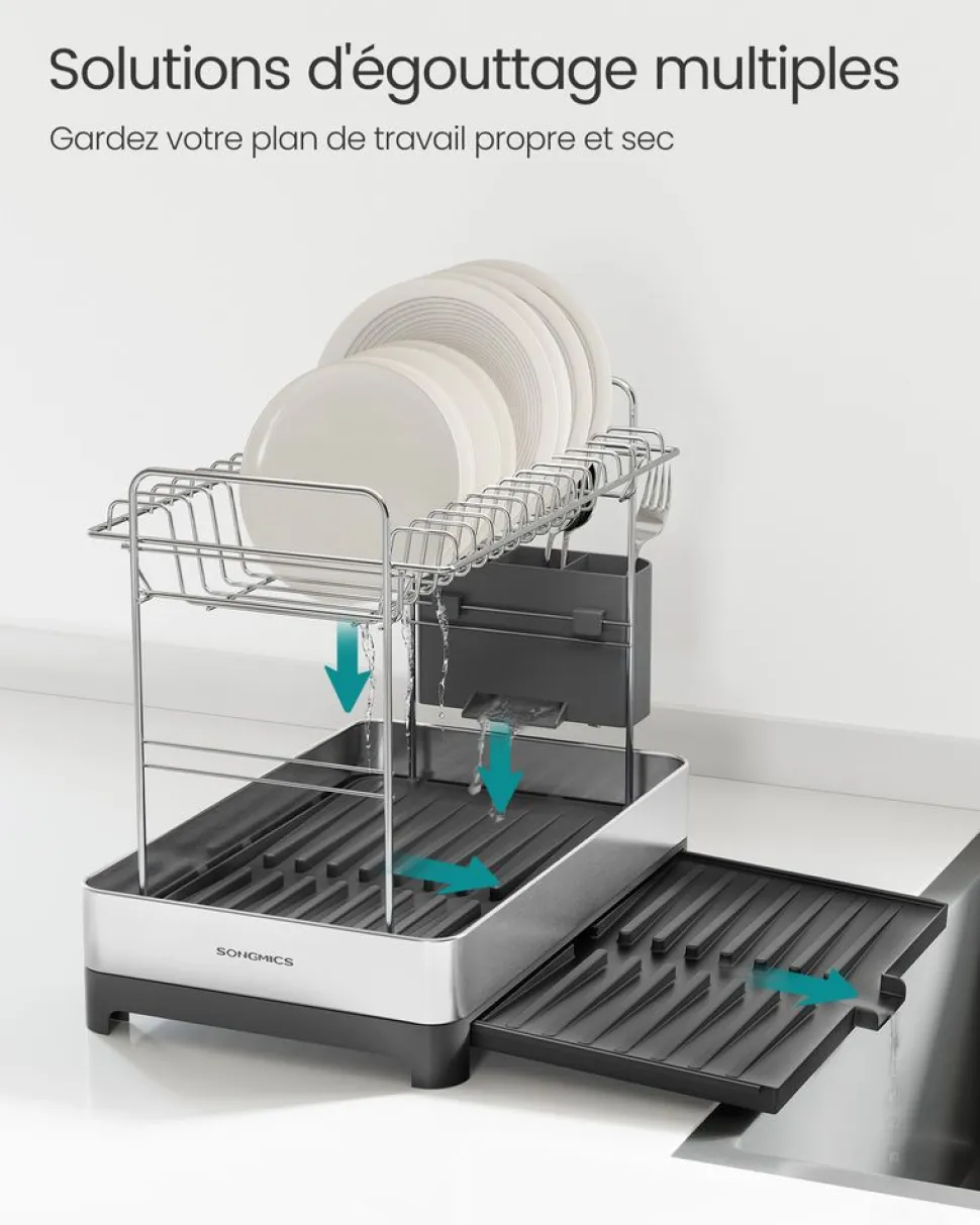 Clearance SONGMICS Égouttoir à vaisselle en acier inoxydable argenté et noir