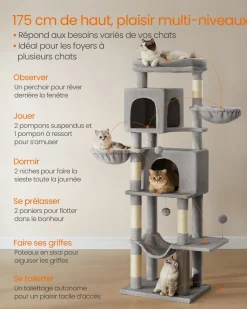 Best Sale SONGMICS Grand arbre à chat hauteur 175 cm 2 paniers 5 griffoirs gris tourterelle