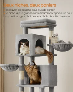 Best Sale SONGMICS Grand arbre à chat hauteur 175 cm 2 paniers 5 griffoirs gris tourterelle