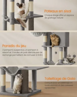 Best Sale SONGMICS Grand arbre à chat hauteur 175 cm 2 paniers 5 griffoirs gris tourterelle