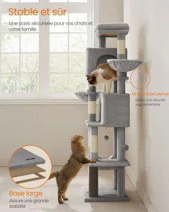 Best Sale SONGMICS Grand arbre à chat hauteur 175 cm 2 paniers 5 griffoirs gris tourterelle