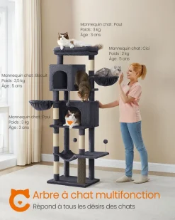 Best Sale SONGMICS Grand arbre à chat hauteur 175 cm 2 paniers 5 griffoirs gris tourterelle