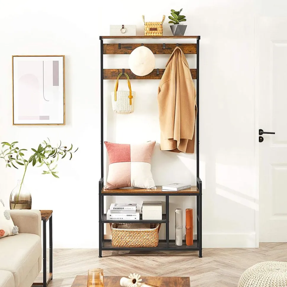 Shop SONGMICS Grand portemanteau 7 crochets Brun Vintage Noir