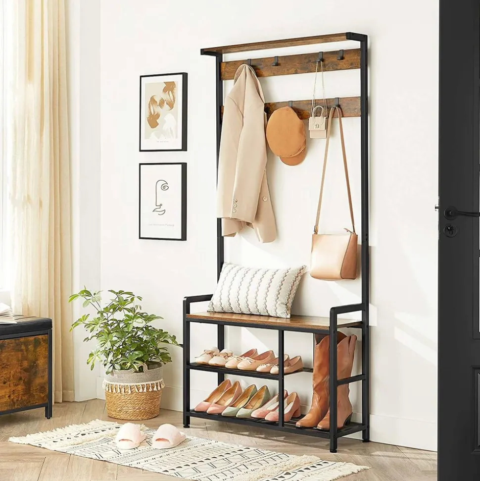 Shop SONGMICS Grand portemanteau 7 crochets Brun Vintage Noir