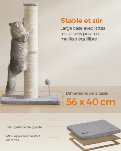 Outlet SONGMICS Griffoir pour chat 85 cm de haut gris tourterelle