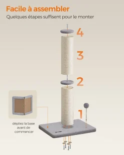 Outlet SONGMICS Griffoir pour chat 85 cm de haut gris tourterelle