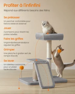 Best SONGMICS Griffoir pour chat avec lit rampe de grattage pivotante gris clair