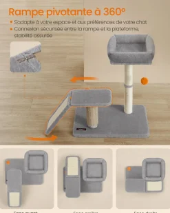 Best SONGMICS Griffoir pour chat avec lit rampe de grattage pivotante gris clair